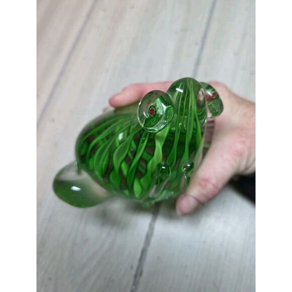 Vtg Murano? Blown Glass Green Frog Milliefiore Flower Eyes Art Sculpture - Picture 8 of 9